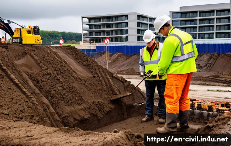 토목공학 이론과 실무의 차이 - A dynamic construction site scene featuring engineers and workers collaborating in real time around ...